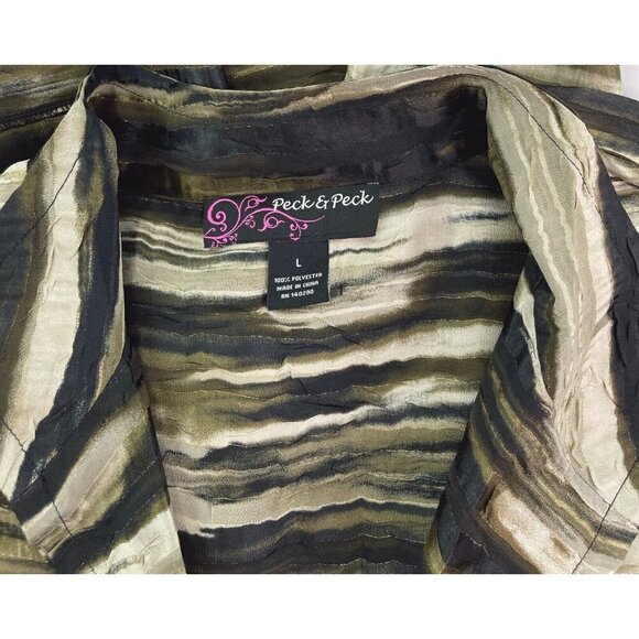 Peck & Peck Womens Sz L Satin Striped Sheer Jacket Lightweight Metallic Gold - Picture 6 of 6